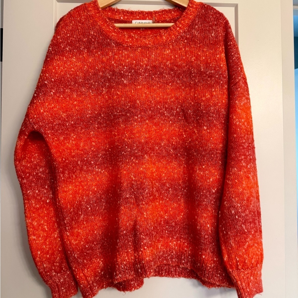 Calvin Klein Red and Orange Crew Neck Sweater